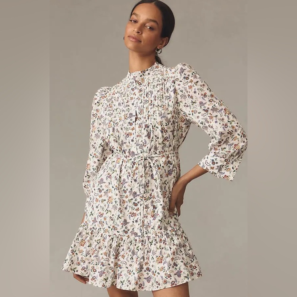 English Factory Floral Print Pintuck Smock Dress Medium